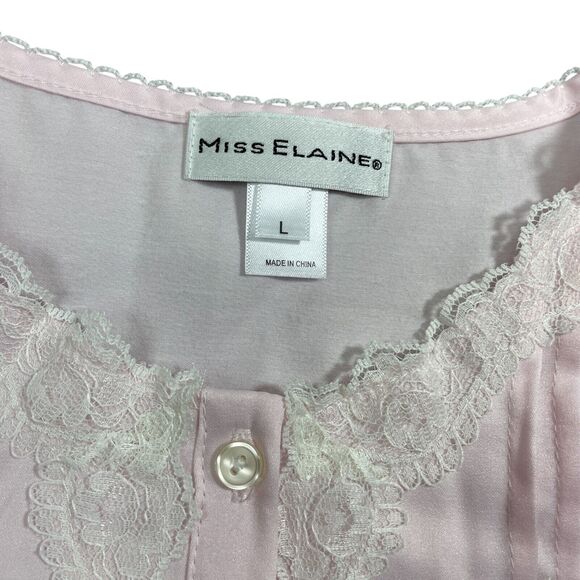 Miss Elaine Large New w/ Tags Pink Night Gown 1/4 Button Embroidered - Picture 3 of 6